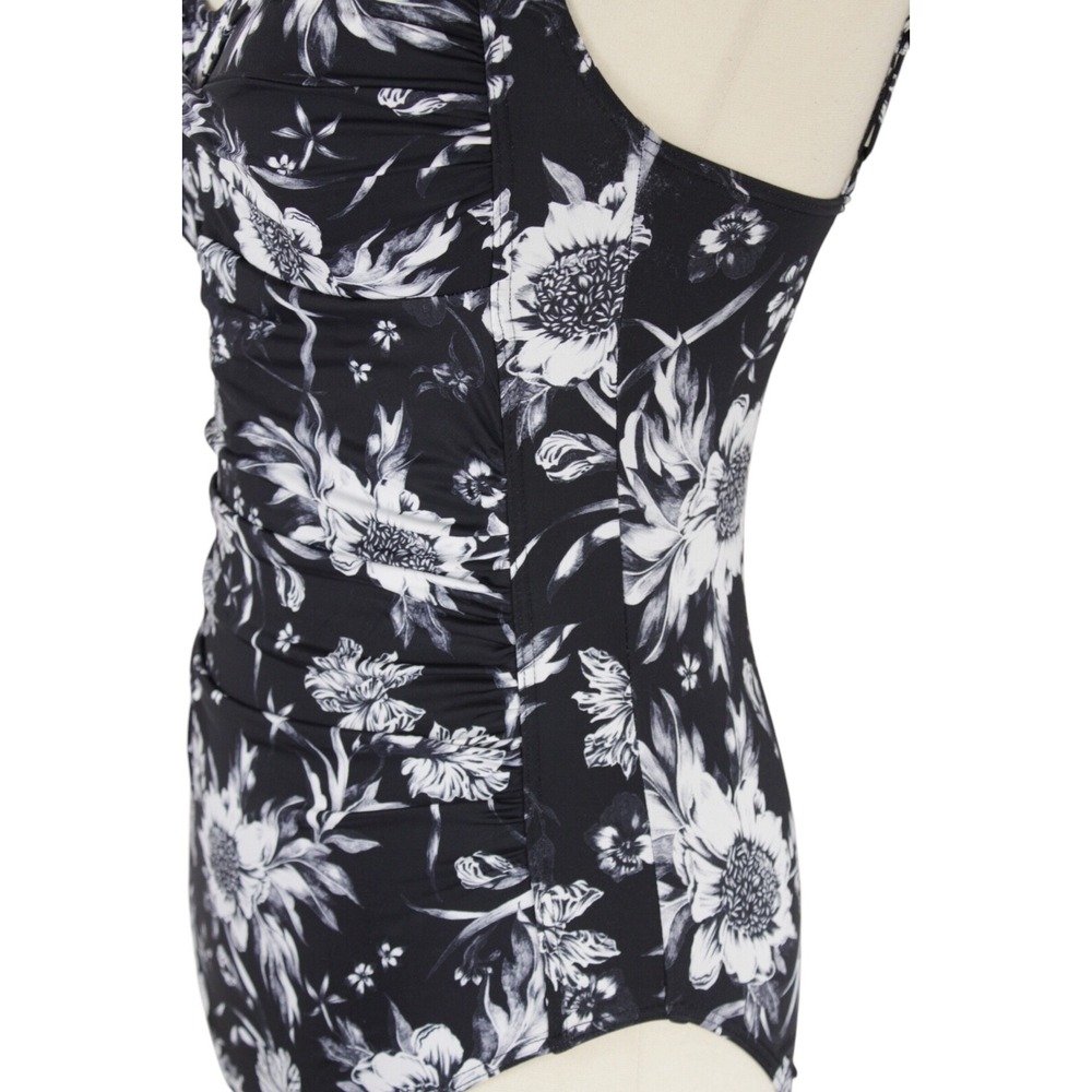 Nip Tuck Slimming Swimsuit size 10 Black Floral Runched Bandeau One Piece - Picture 4 of 16